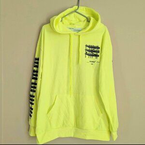 Off-White Print Streetwear Men's Hoodie Neon Yellow Size L